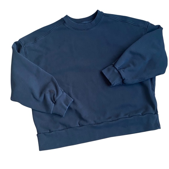 Everlane Cropped Loopback Crewneck Sweatshirt Womens XL Black Relaxed Pullover - Picture 2 of 8